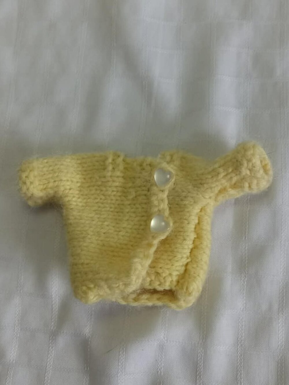 One of a kind! Handmade vintage Barbie yellow handknitted top with heart buttons